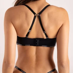 Luxury Soutien-Gorge T-Shirt Sans Bretelles et String Ensemble - Noir