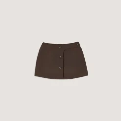 Mini-jupe Boutonnée - Marron Foncé
