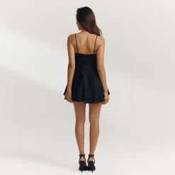 Mini-Robe en Satin et Dentelle - Noir