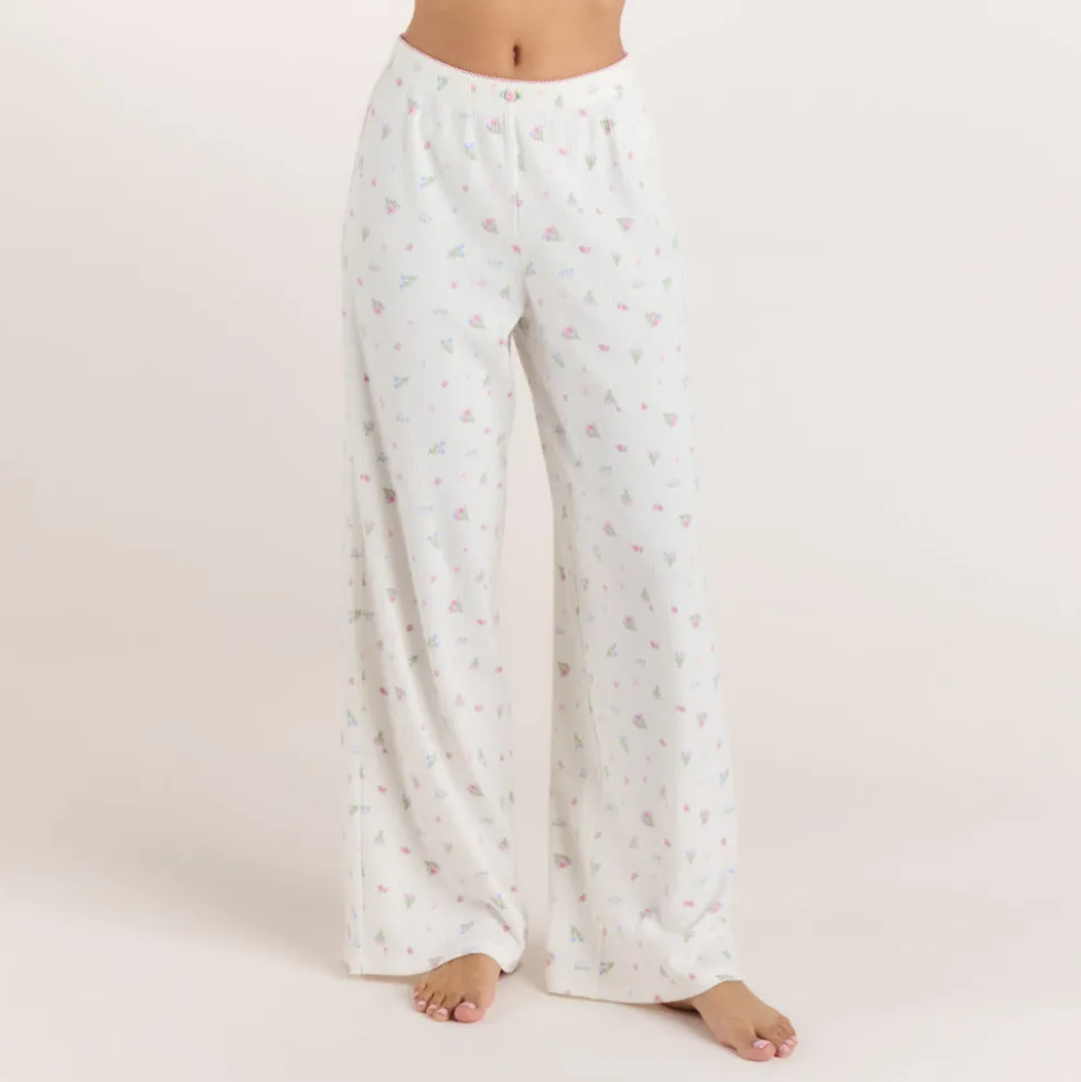 Pantalon de Pyjama Côtelé - Blanc Floral