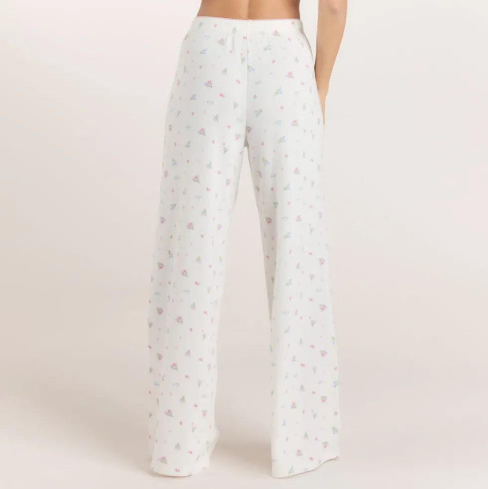 Pantalon de Pyjama Côtelé - Blanc Floral