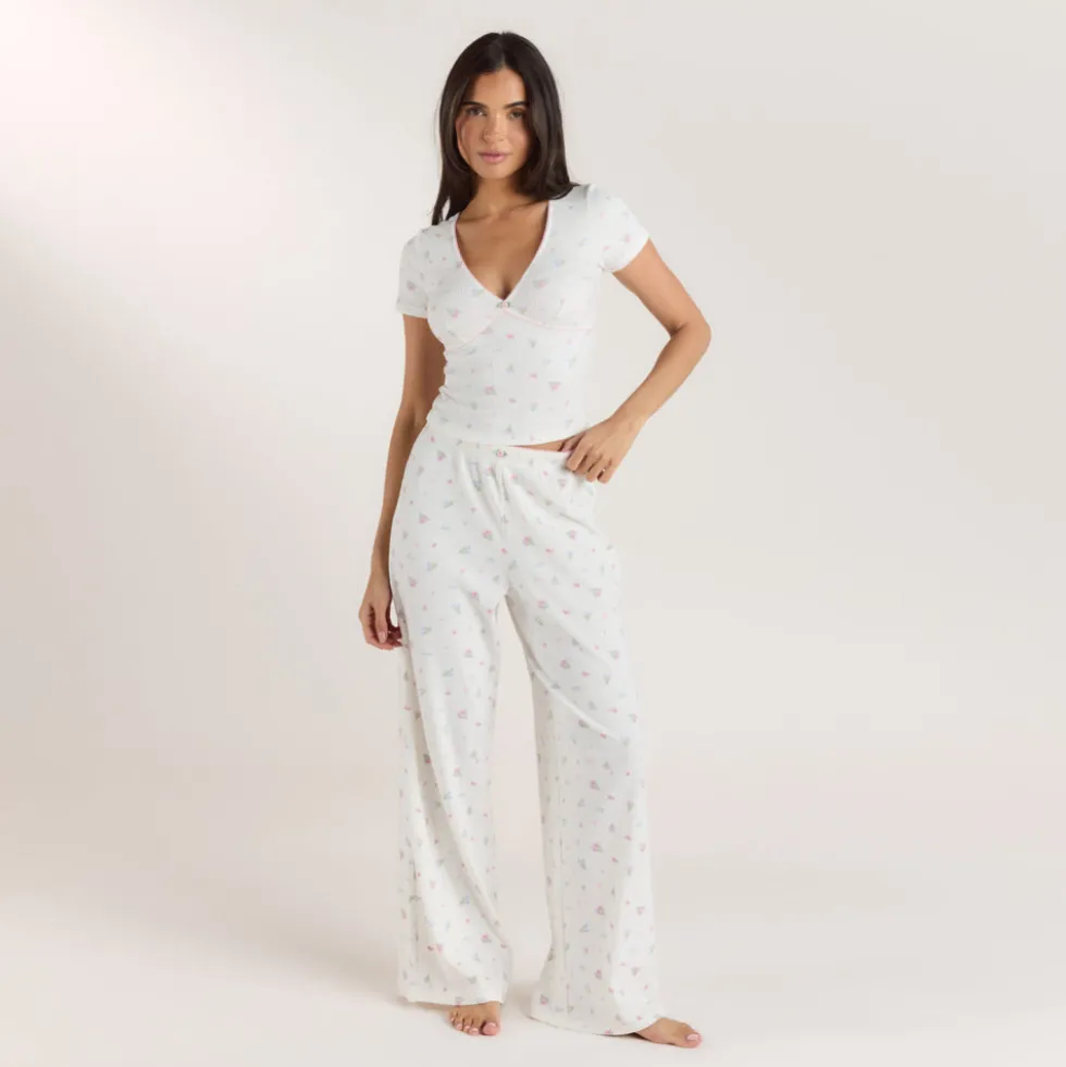 Pantalon de Pyjama Côtelé - Blanc Floral