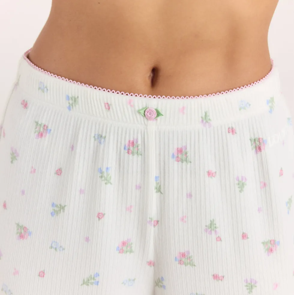 Pantalon de Pyjama Côtelé - Blanc Floral