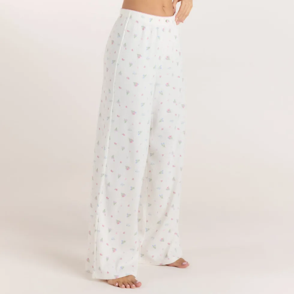 Pantalon de Pyjama Côtelé - Blanc Floral