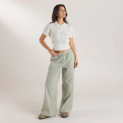 Pantalon en Coton à Carreaux - Vert