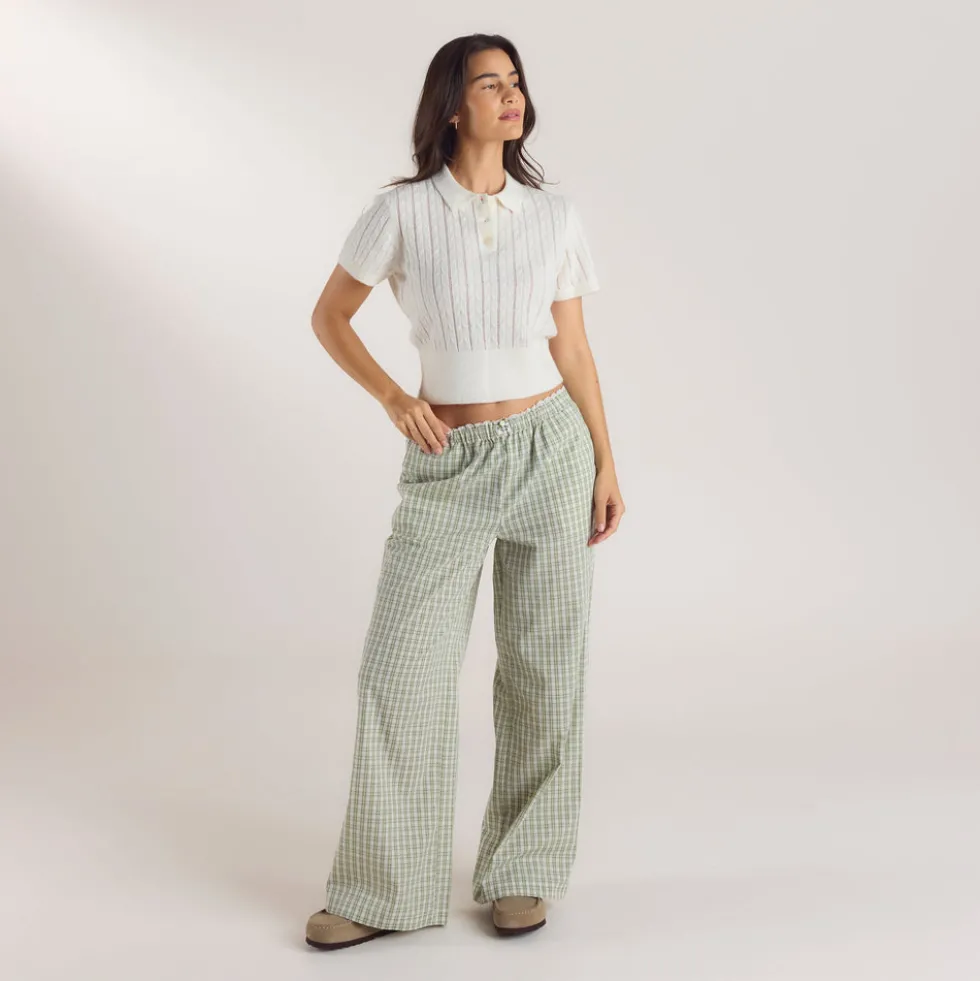 Pantalon en Coton à Carreaux - Vert