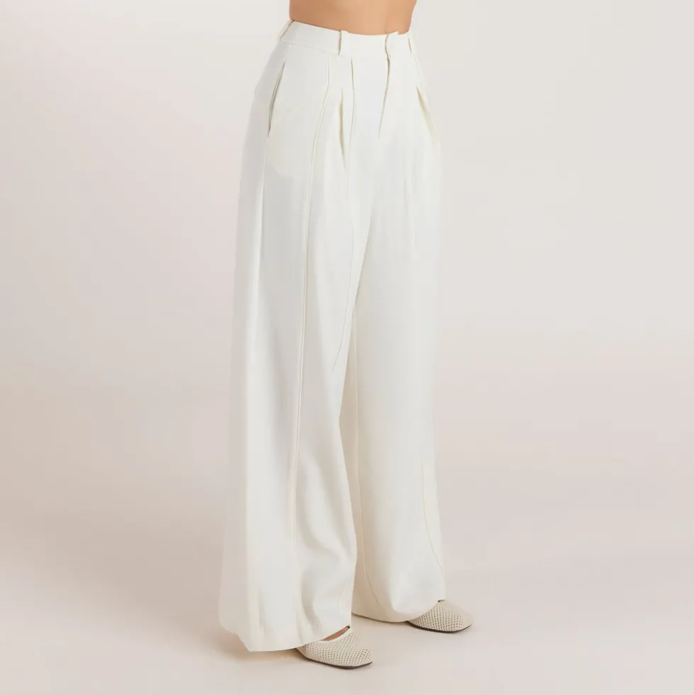 Pantalon Large à Plis - Écru