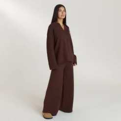 Pantalon à Ourlet en Maille - Chocolat