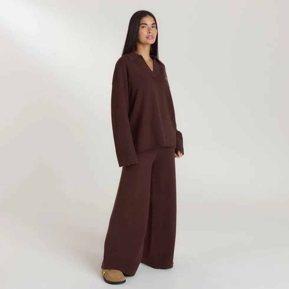 Pantalon à Ourlet en Maille - Chocolat