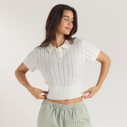 Polo en Maille Transparente - Crème
