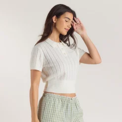 Polo en Maille Transparente - Crème