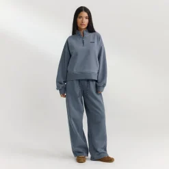 Pull avec Quart de Zip - Bleu Délavé
