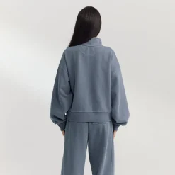 Pull avec Quart de Zip - Bleu Délavé