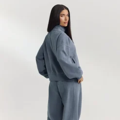 Pull avec Quart de Zip - Bleu Délavé
