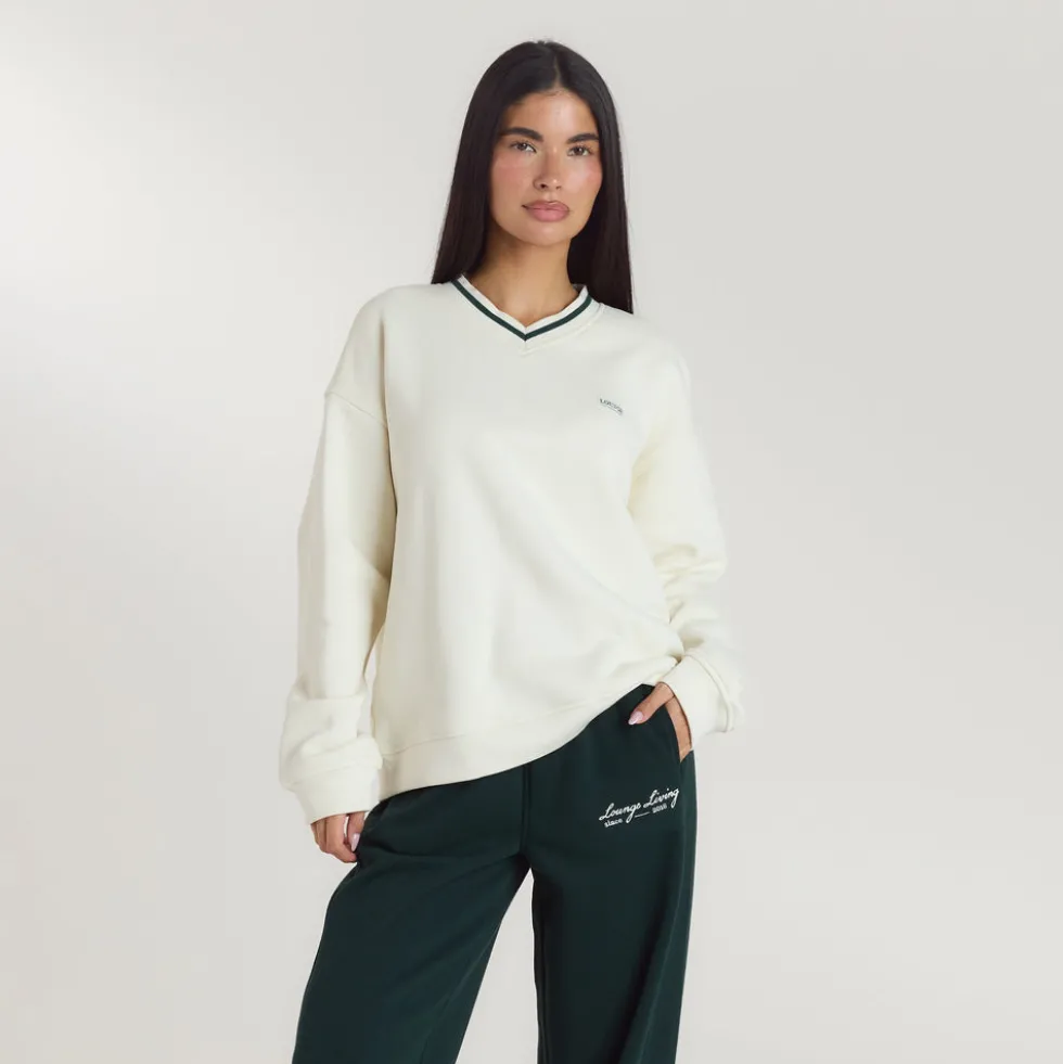 Pull à Col en V Lounge Living - Crème