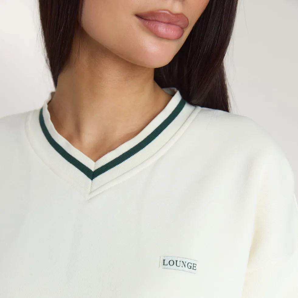 Pull à Col en V Lounge Living - Crème