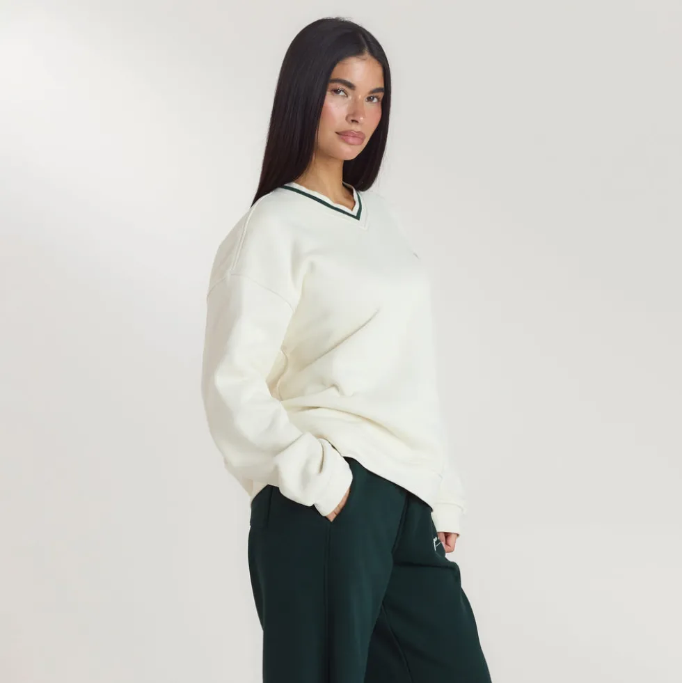 Pull à Col en V Lounge Living - Crème