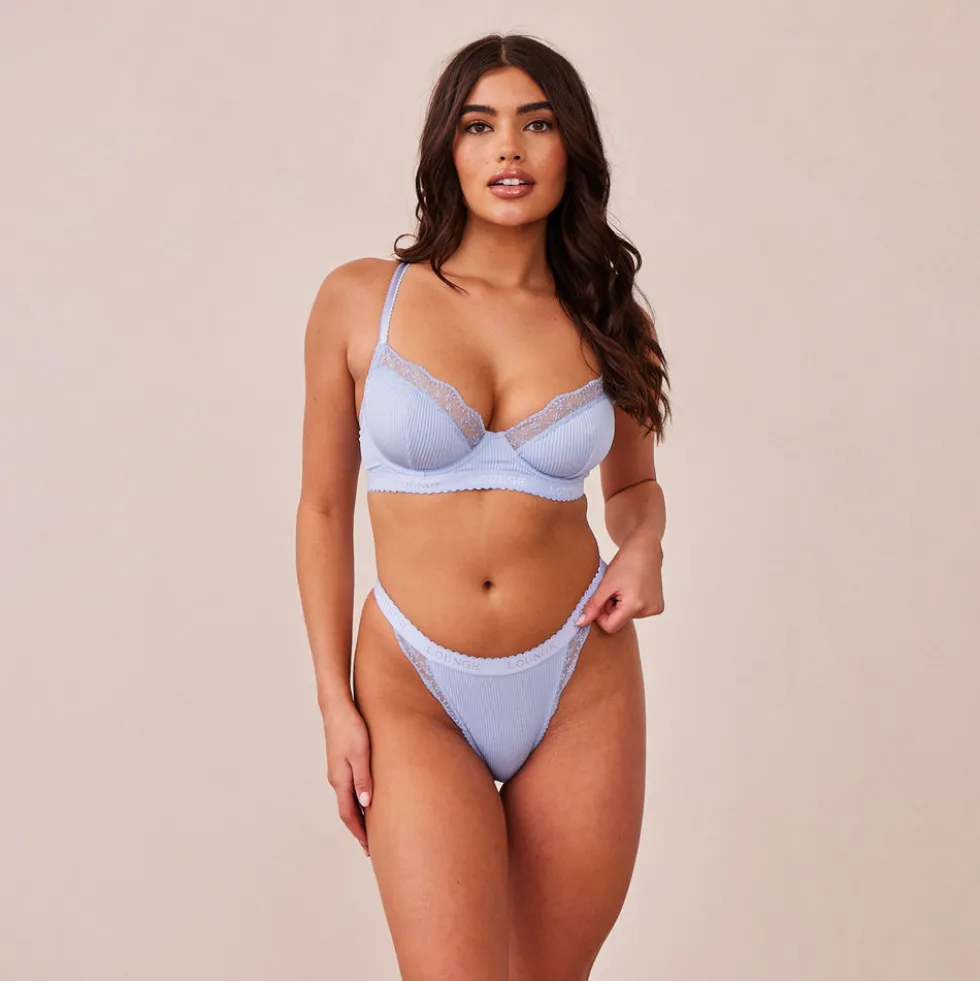 Ribbed Balcony Soutien-Gorge et String/Culotte Ensemble - Bleu