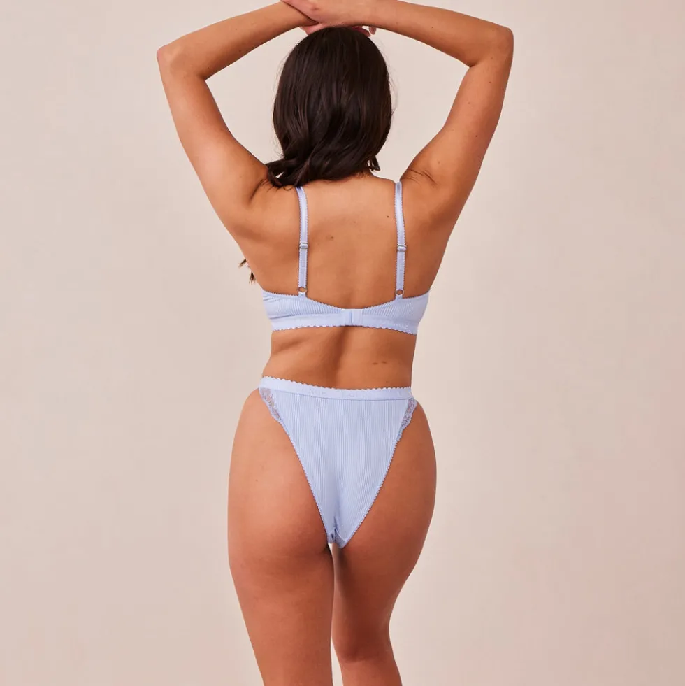 Ribbed Balcony Soutien-Gorge et String/Culotte Ensemble - Bleu