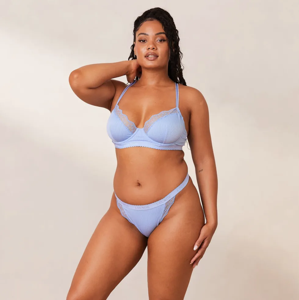 Ribbed Balcony Soutien-Gorge et String/Culotte Ensemble - Bleu