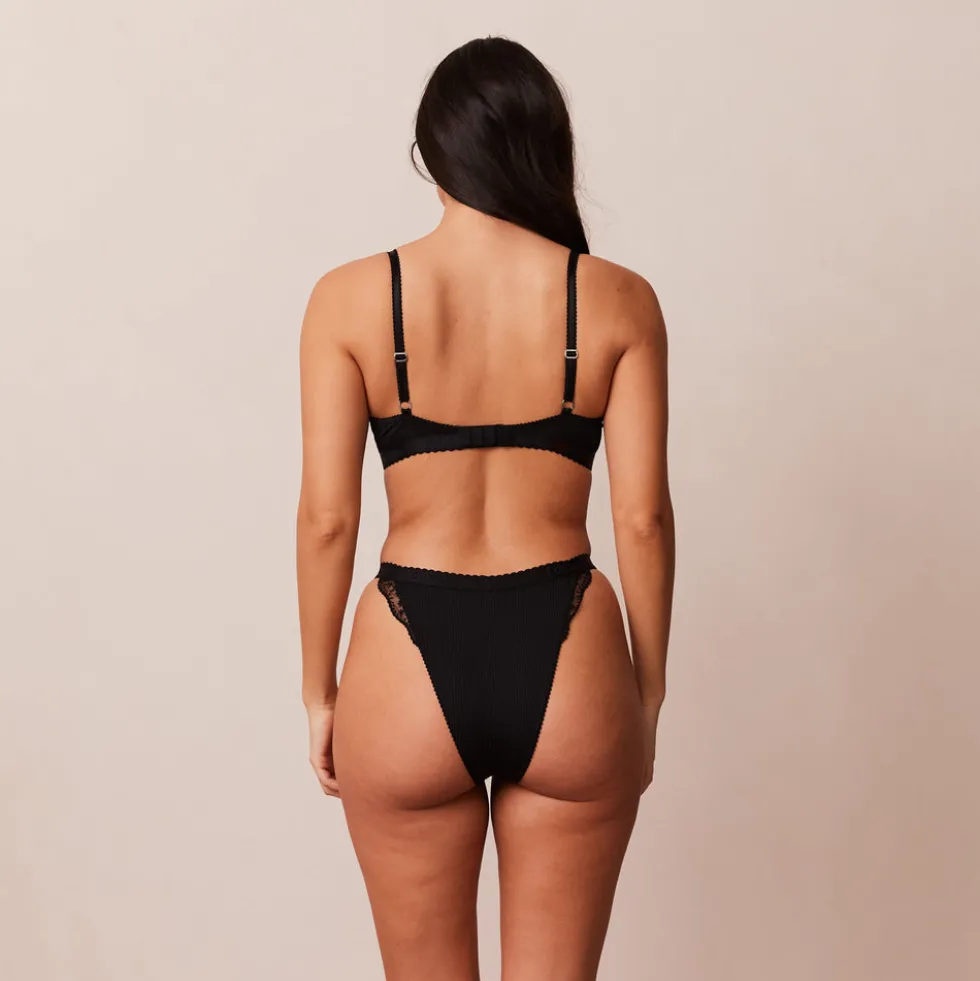 Ribbed Balcony Soutien-Gorge et String/Culotte Ensemble - Noir