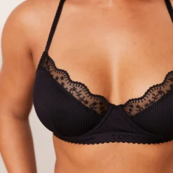 Ribbed Balcony Soutien-Gorge et String/Culotte Ensemble - Noir