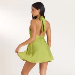 Robe Courte avec Fronces en Tencel - Vert Lime