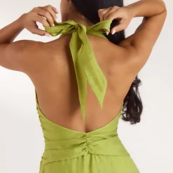 Robe Courte avec Fronces en Tencel - Vert Lime