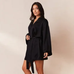 Robe de Chambre Signature Satiné - Noir