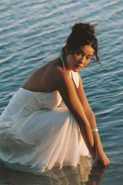 Robe Longue avec Fronces en Tencel - Crème
