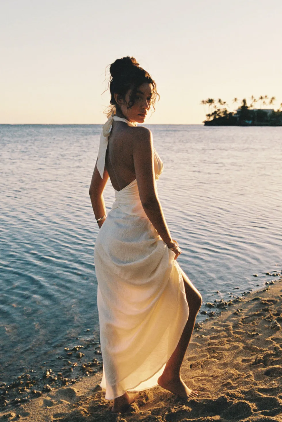 Robe Longue avec Fronces en Tencel - Crème