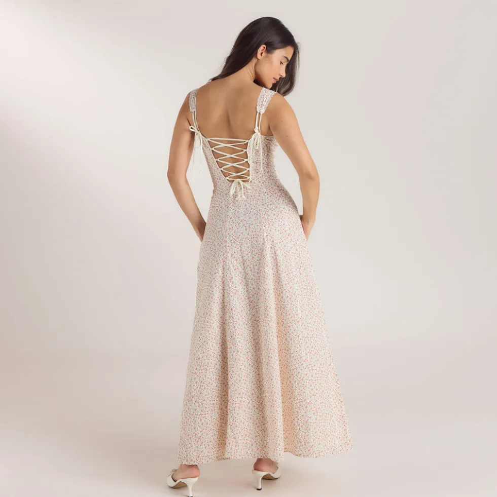 Robe Maxi Corset - Crème Florale