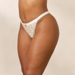 Rosebud Ribbed Balcony Thong - White