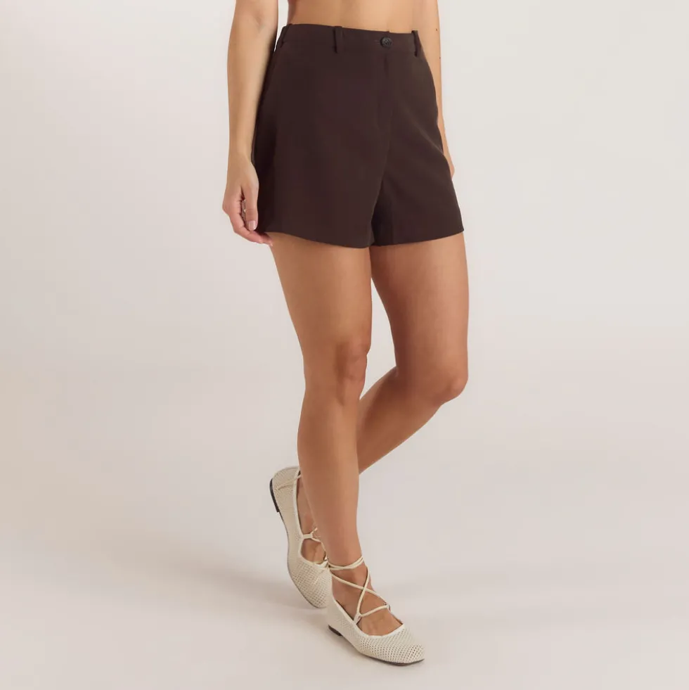 Short Ajusté Taille Haute - Chocolat