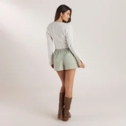 Short en Coton à Carreaux - Vert