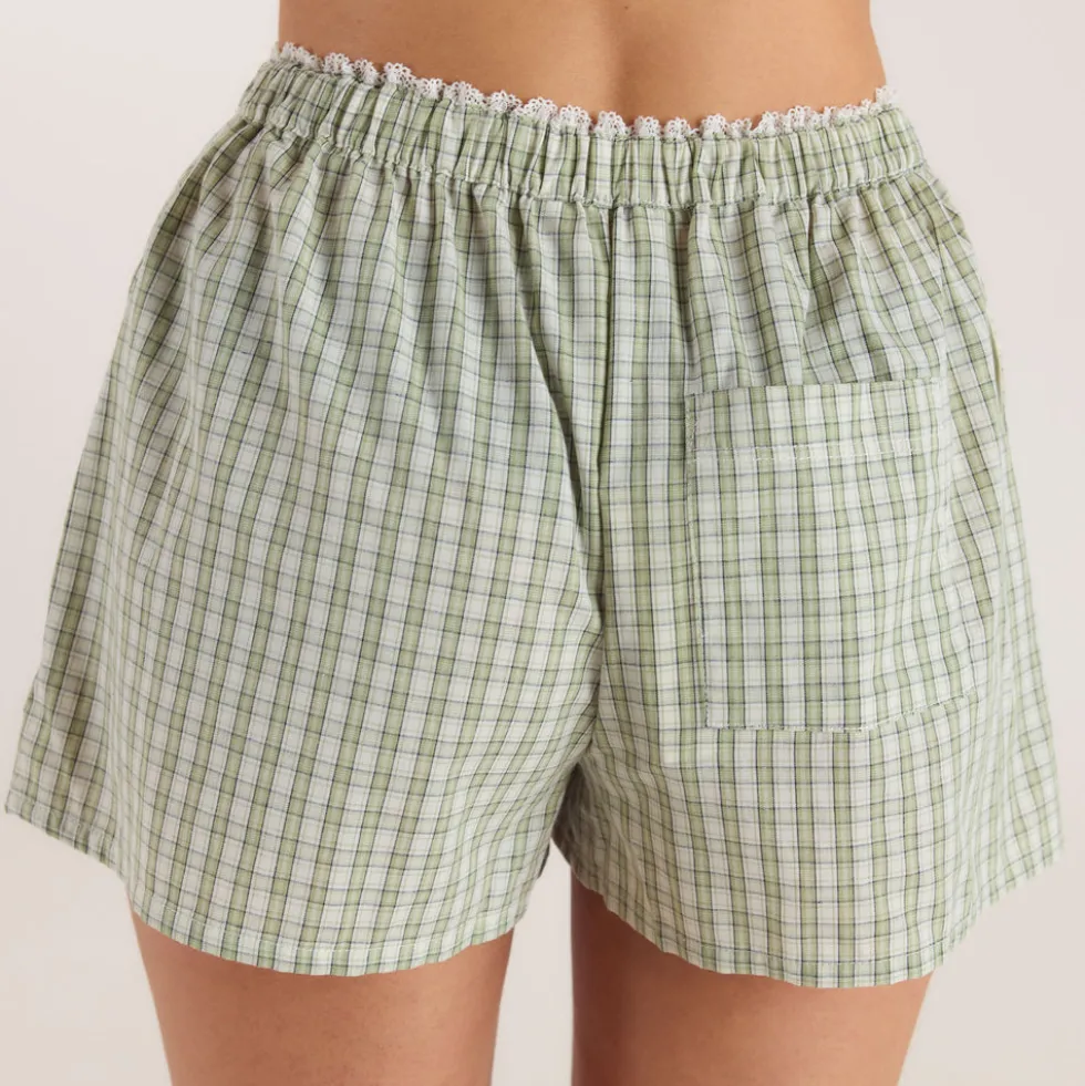 Short en Coton à Carreaux - Vert