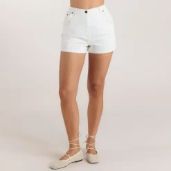 Short en Jean Brodé - Blanc