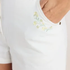 Short en Jean Brodé - Blanc