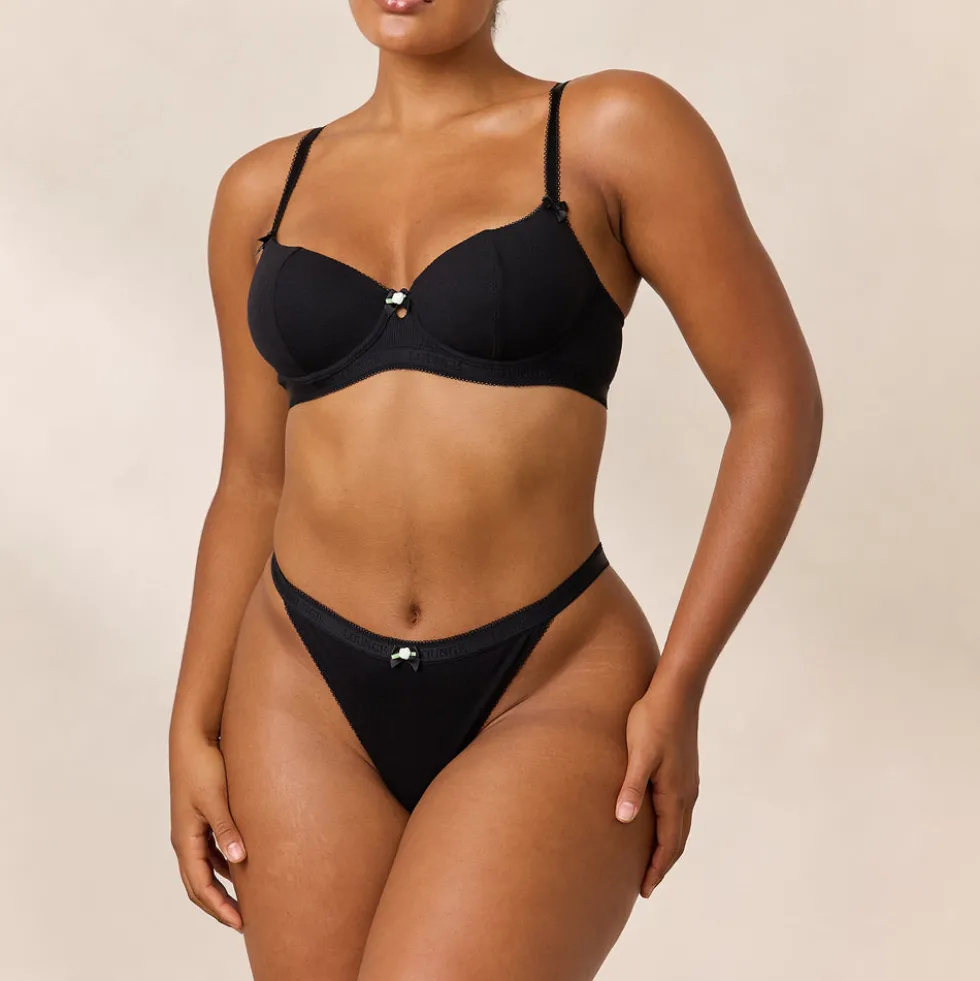 Soutien-gorge Côtelé Rosebud Balcony - Noir