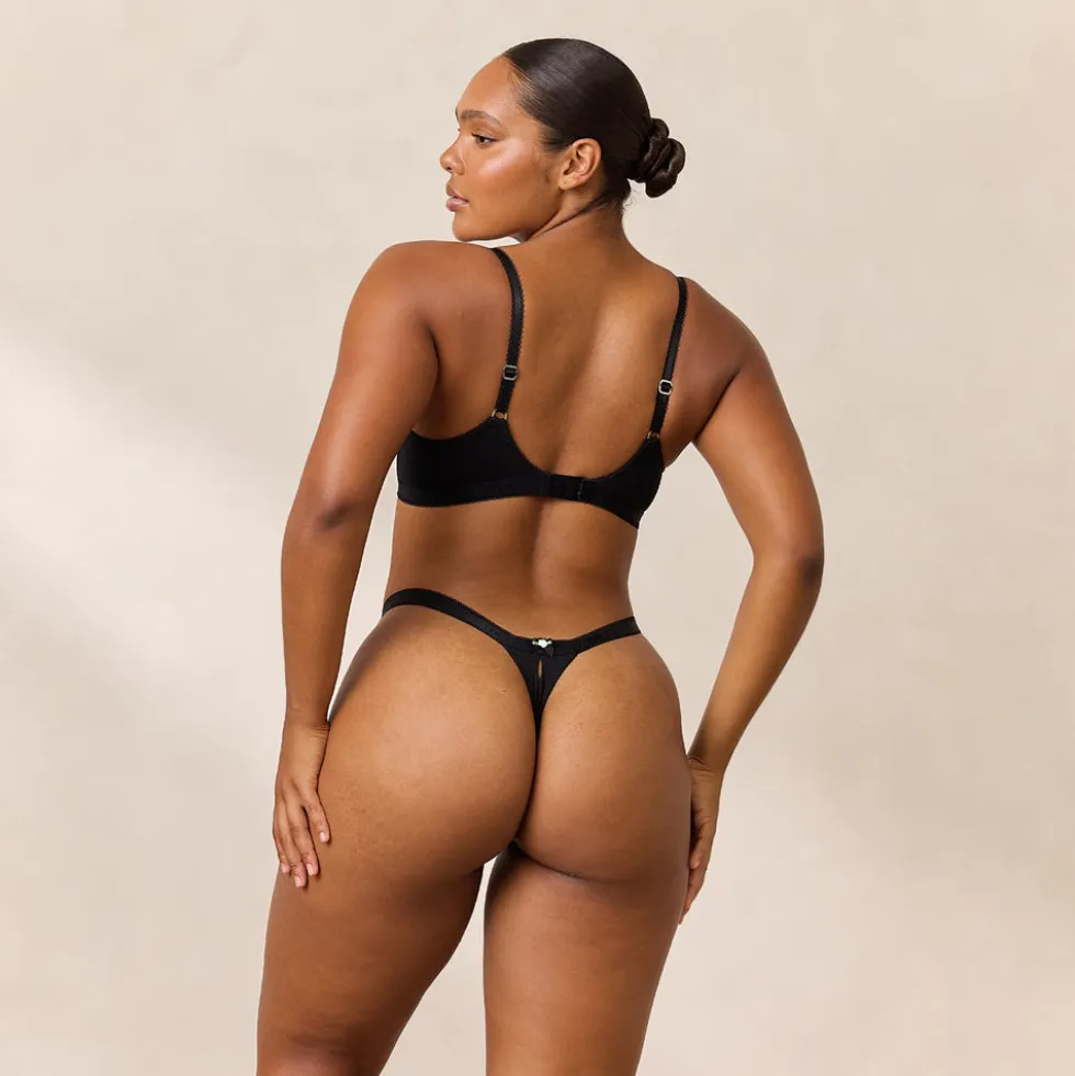 Soutien-gorge Côtelé Rosebud Balcony - Noir