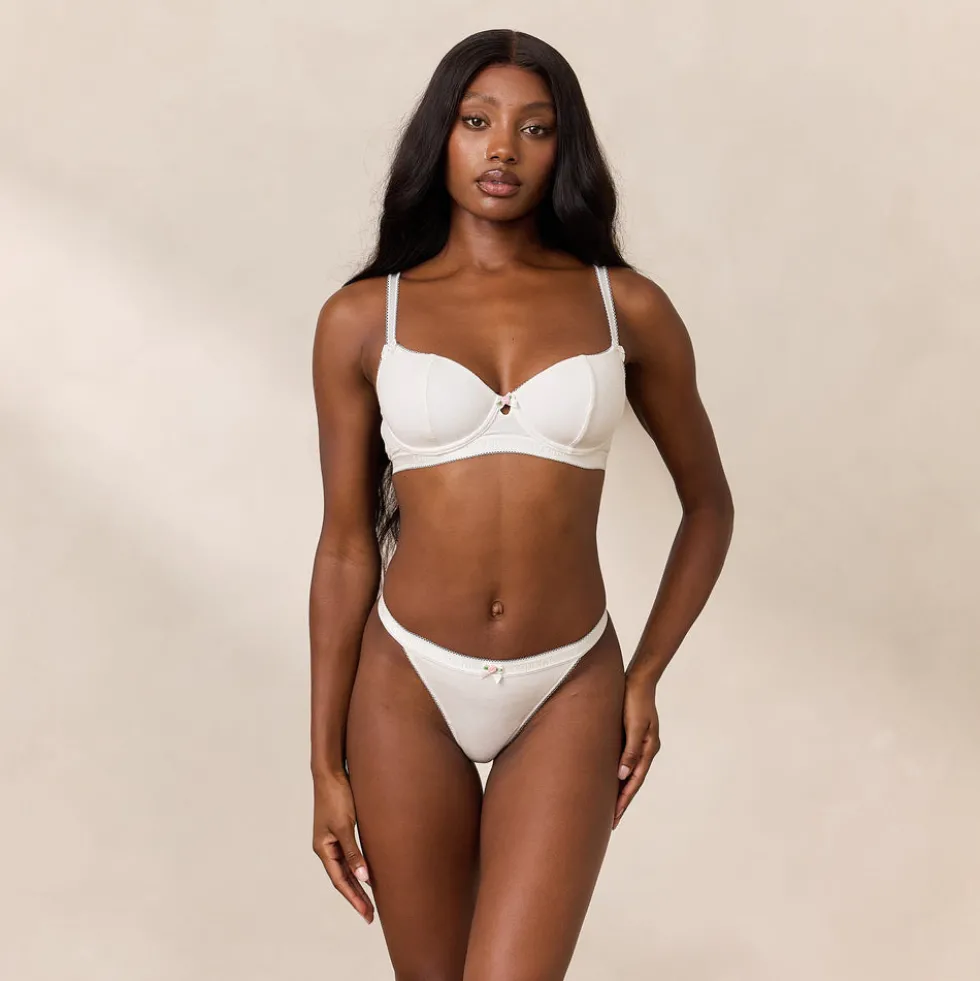 Soutien-gorge Côtelé Rosebud Balcony - Blanc