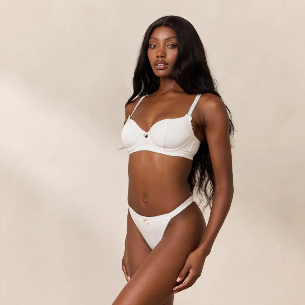 Soutien-gorge Côtelé Rosebud Balcony - Blanc