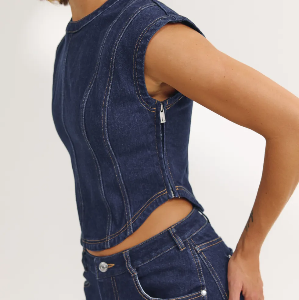 Top Ajusté en Denim - Indigo