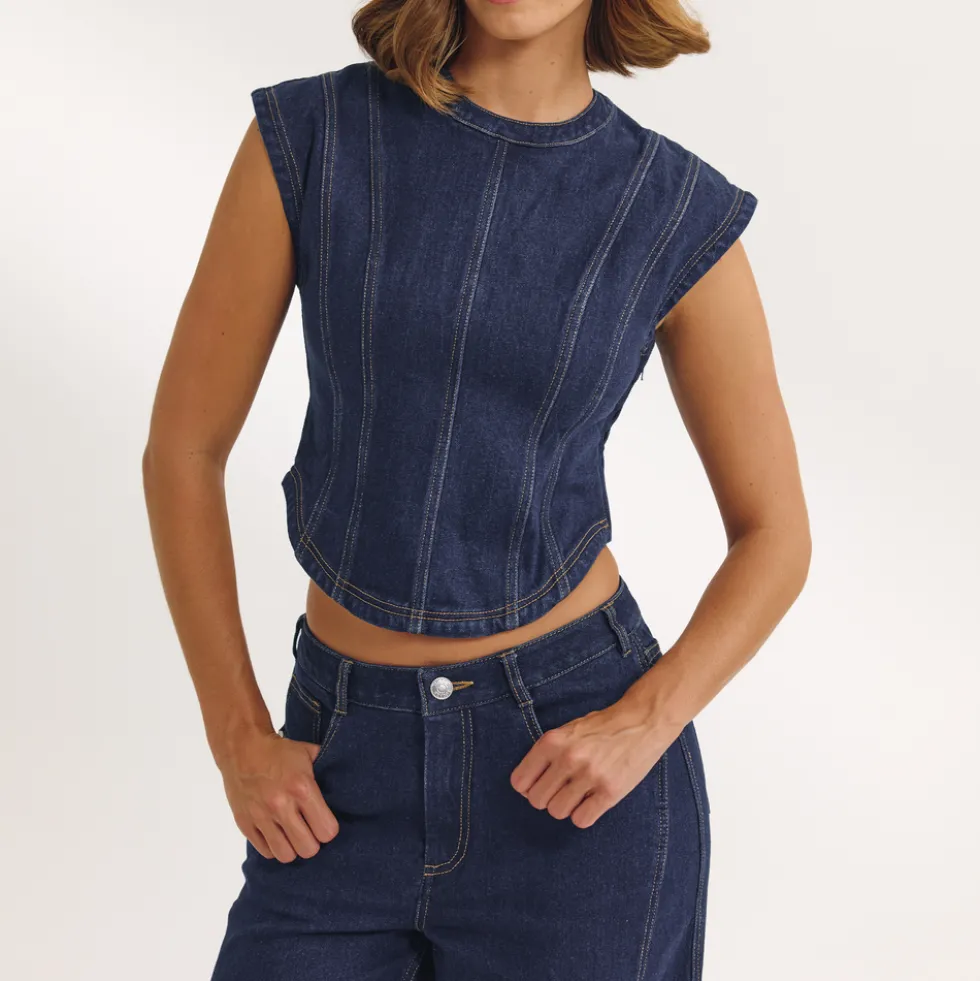 Top Ajusté en Denim - Indigo