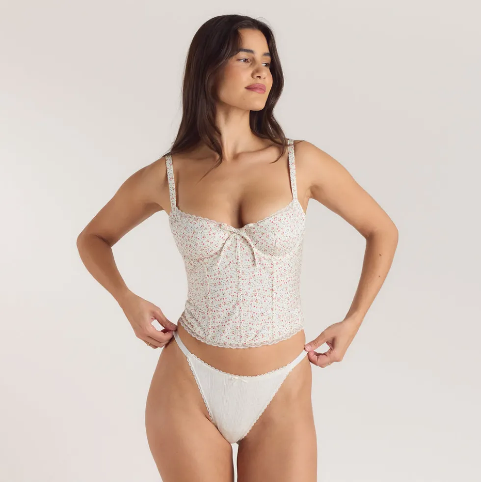 Top Corset avec Bordure en Dentelle - Rose Floral