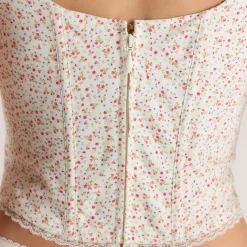 Top Corset avec Bordure en Dentelle - Rose Floral