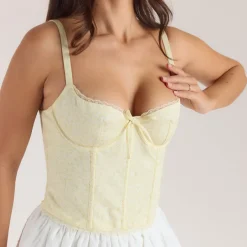 Top Corset avec Bordure en Dentelle - Jaune Floral