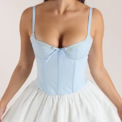 Top Corset à Motif Floral - Bleu