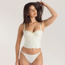 Top Corset à Motif Floral - Crème au beurre