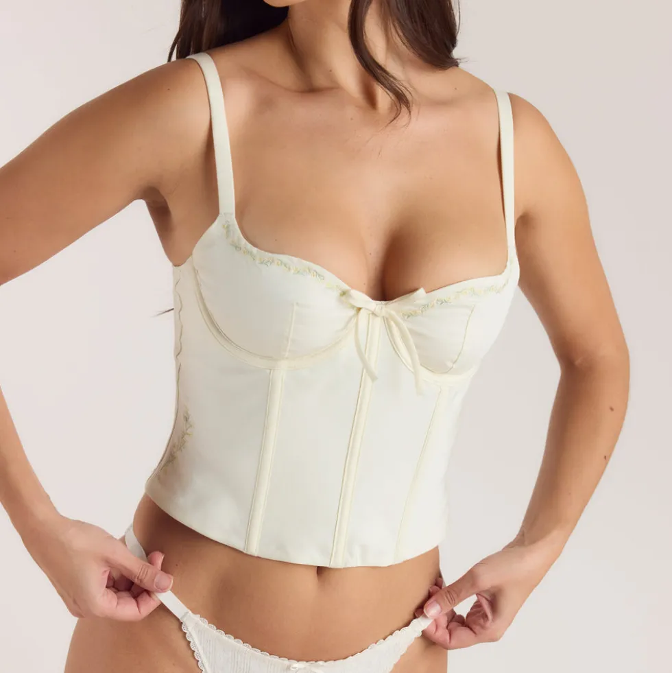 Top Corset à Motif Floral - Crème au beurre